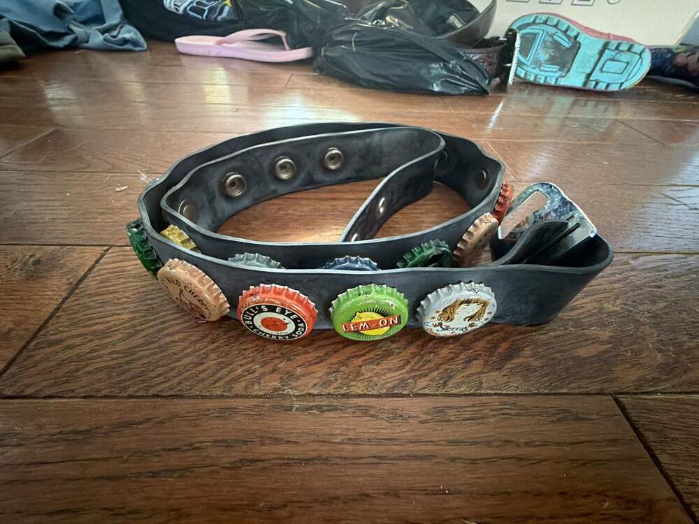 Little Earth Vintage Bottle Cap Belt with Seatbelt Buckle Bottle Opener